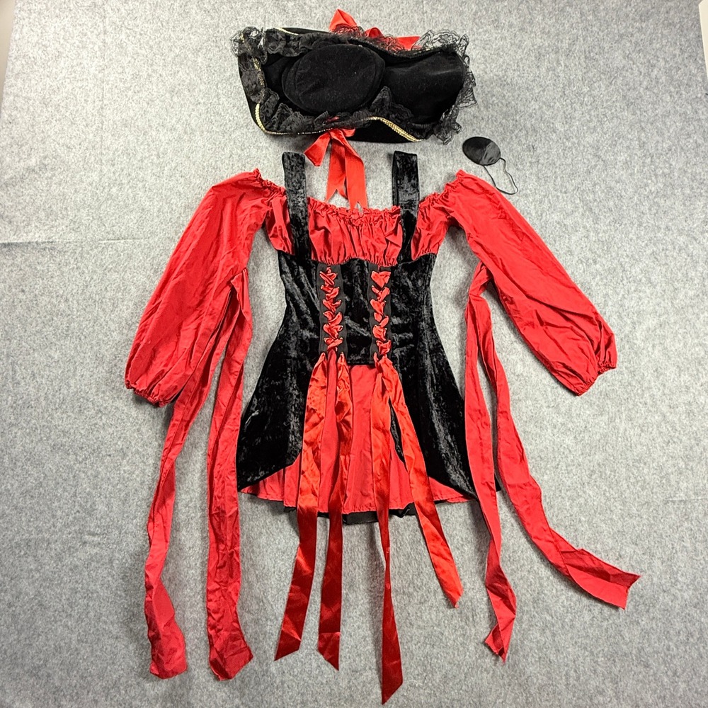 Leg Avenue Vixen Pirate Wench Costume Red Black Velvet Dress Small Hat Set - Picture 2 of 14